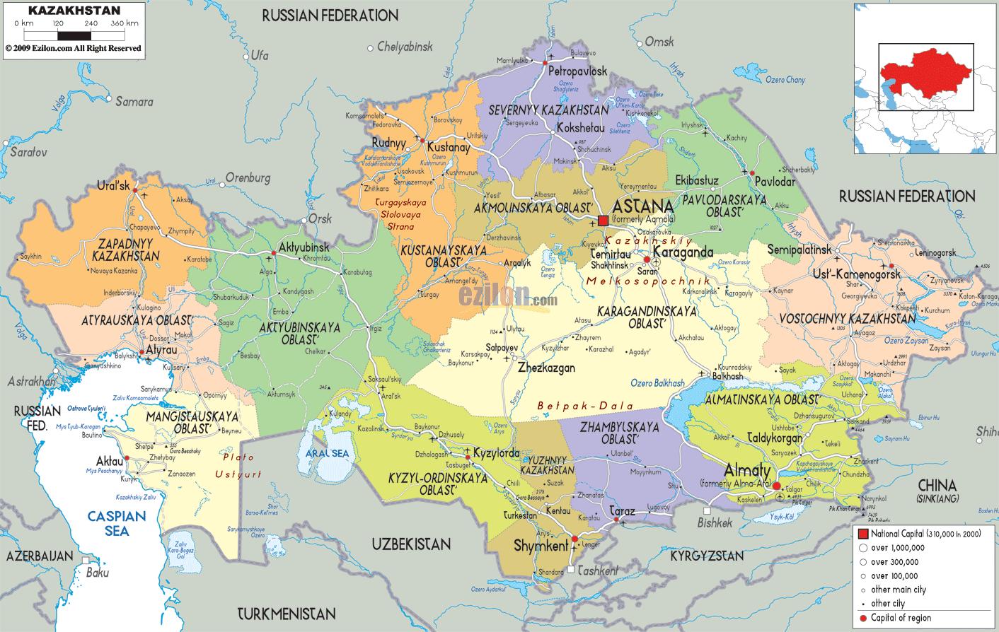 kazakistan vilayetler haritasi